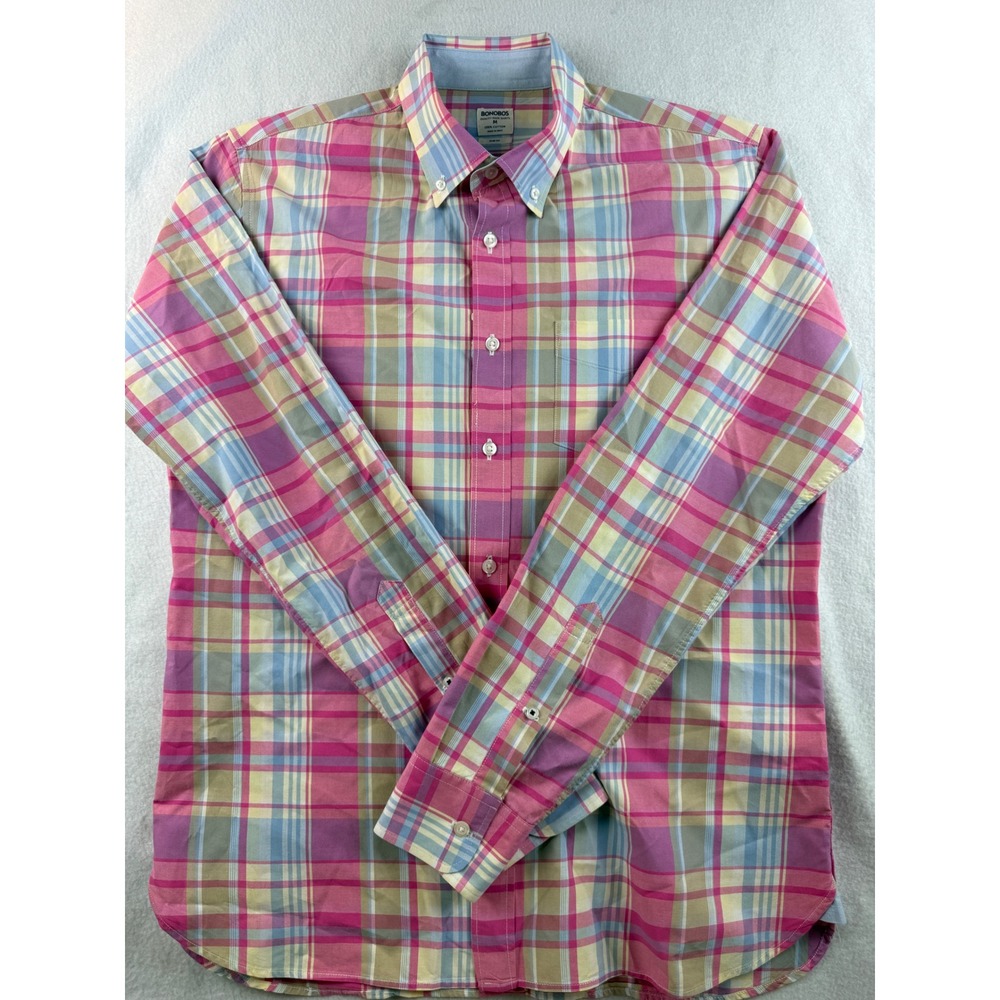 Bonobos Plaid Button Down Shirt Long Sleeve‎ Cotton Pink Blue Mens Medium